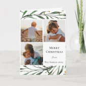 緑エレガントの葉金ゴールド紙吹雪水色 シーズンカード (正面)