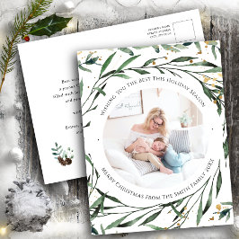 緑エレガントの葉金ゴールド紙吹雪水色 シーズンポストカード