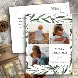 緑エレガントの葉金ゴールド紙吹雪水色 シーズンポストカード