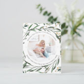 緑エレガントの葉金ゴールド紙吹雪水色 シーズンポストカード (スタンド正面)