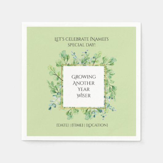 緑エレガントの誕生日会パーソナライズされた スタンダードカクテルナプキン (正面)