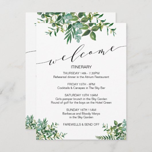 緑エレガントの週末の旅程へようこそ エンクロージャーカード (正面/裏面)