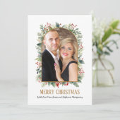 緑エレガントの金ゴールドアーチカスタムフォトクリスマス シーズンカード (スタンド正面)