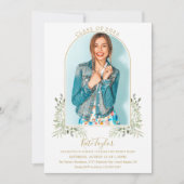 緑エレガントの金ゴールドアーチ写真卒業パーティー 招待状 (正面)