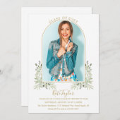 緑エレガントの金ゴールドアーチ写真卒業パーティー 招待状 (正面/裏面)