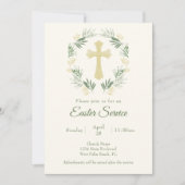 緑エレガントの金ゴールドクロスチャーチイースターサービス 招待状 (正面)