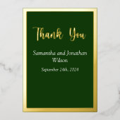 緑エレガントの金ゴールドスクリプトフレームサンキューカード 箔招待状 (正面)