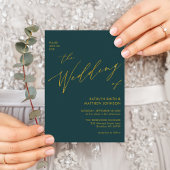 緑エレガントの金ゴールドスクリプ結婚ト 招待状