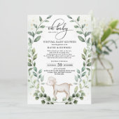 緑エレガントの金ゴールドベビーラムバーチャルシャワー 招待状 (スタンド正面)