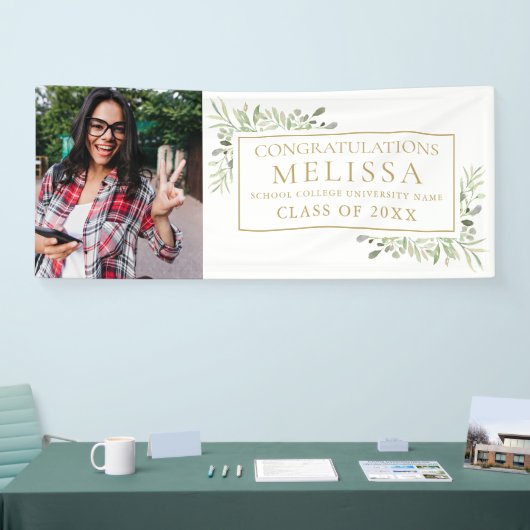 緑エレガントの金ゴールド写真卒業バナー 横断幕 (トレードショー)