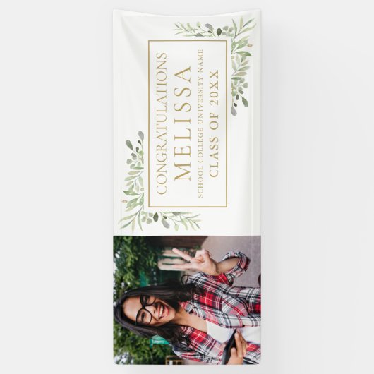 緑エレガントの金ゴールド写真卒業バナー 横断幕 (縦)