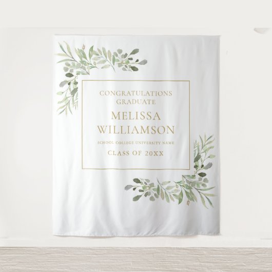 緑エレガントの金ゴールド卒業写真の背景 タペストリー (正面)