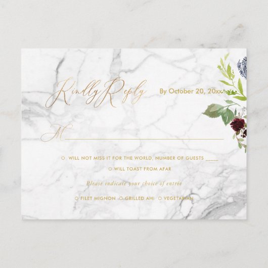 緑エレガントの金ゴールド書道RSVP w食事 インビテーションポストカード (裏面)