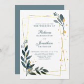 緑エレガントの金ゴールド結婚式RSVP招待状 招待状 (正面/裏面)