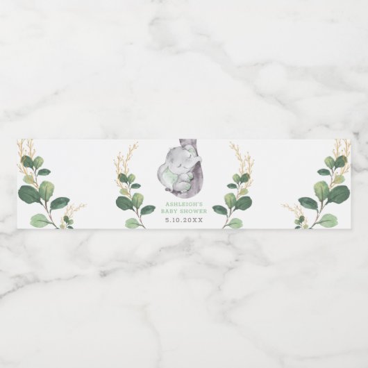 緑エレガントの金ゴールド象の赤ちゃんシャワーの好意 ペットボトルラベル (シングルラベル)