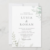 緑エレガントの離れモダン水の色結婚 招待状 (正面)