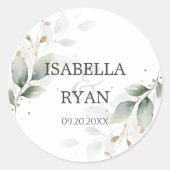 緑エレガントの離れ金ゴールド結婚式招待状Cl ラウンドシール (正面)
