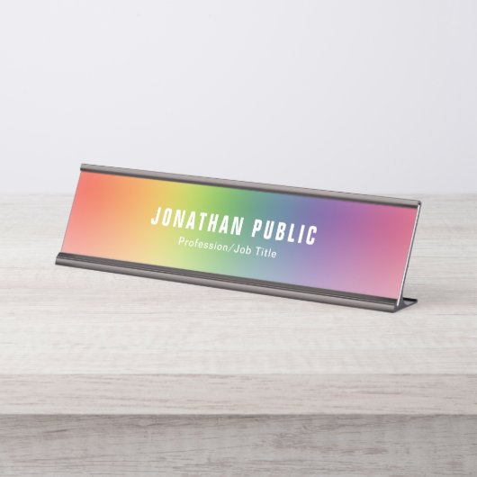 緑エレガントの黄色の赤の青の紫のモダン色 デスクネームプレート (正面)