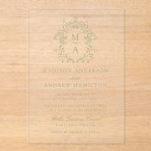 緑エレガントのChinoiserieビクトリアンフローラ結婚ズ アクリル招待状 (正面)