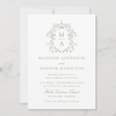 緑エレガントのChinoiserieフローラ写真結婚の数 招待状 (正面)