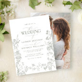 緑エレガントのChinoiserieフローラ写真結婚の数 招待状