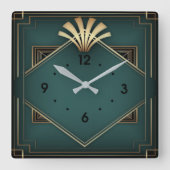 緑エレガントアールデコ スクエア壁時計 (正面)