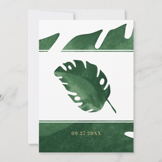 緑エレガントシンプル熱帯葉 招待状 (裏面)