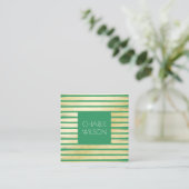 緑エレガントターコイズ金ゴールド絵を描箔 ストライプの スクエア名刺 (スタンド正面)