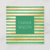 緑エレガントターコイズ金ゴールド絵を描箔 ストライプの スクエア名刺 (正面)