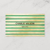 緑エレガントターコイズ金ゴールド絵を描箔 ストライプの 名刺 (正面)