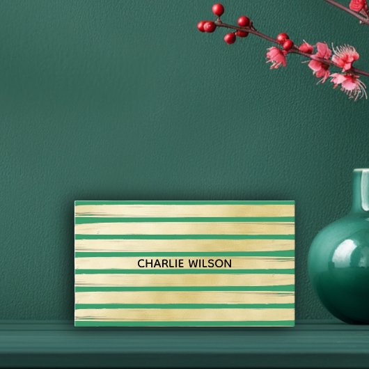 緑エレガントターコイズ金ゴールド絵を描箔 ストライプの 名刺