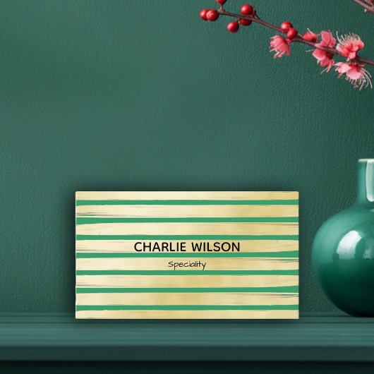 緑エレガントターコイズ金ゴールド絵を描箔 ストライプの 名刺