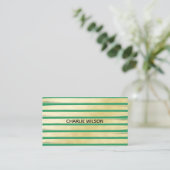 緑エレガントターコイズ金ゴールド絵を描箔 ストライプの 名刺 (スタンド正面)