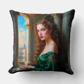 緑エレガントドレスのルネッサンス女性 クッション (正面)
