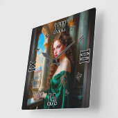 緑エレガントドレスのルネッサンス女性 スクエア壁時計 (傾斜)