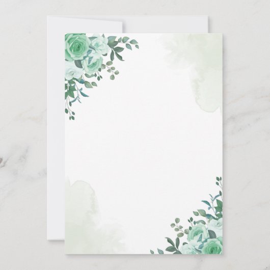 緑エレガントバラフローラウォーター結婚カラー 招待状 (裏面)