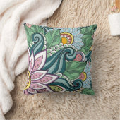緑エレガントピンクの白い花と渦巻き クッション (ブランケット)