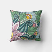 緑エレガントピンクの白い花と渦巻き クッション (裏面)