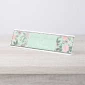 緑エレガントピンクフローラウォーター絵画カラー デスクネームプレート (正面)