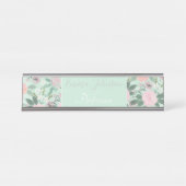 緑エレガントピンクフローラウォーター絵画カラー デスクネームプレート (正面)