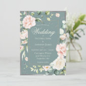 緑エレガントピンク赤面水彩フローラ結婚 招待状 (スタンド正面)