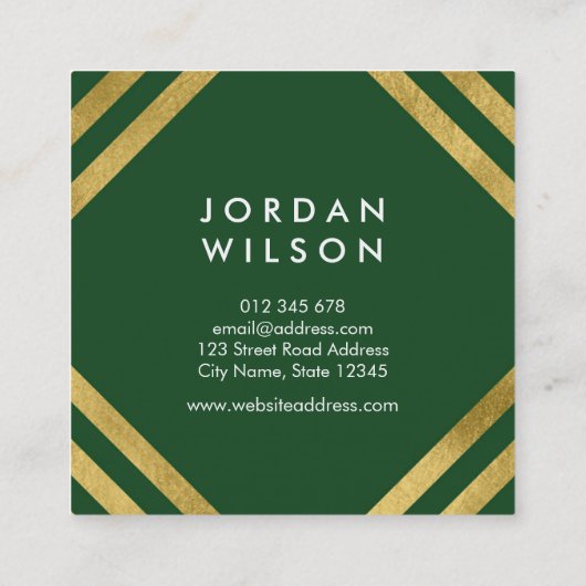 緑エレガントフェイク金ゴールドの正方形線 スクエア名刺 (裏面)