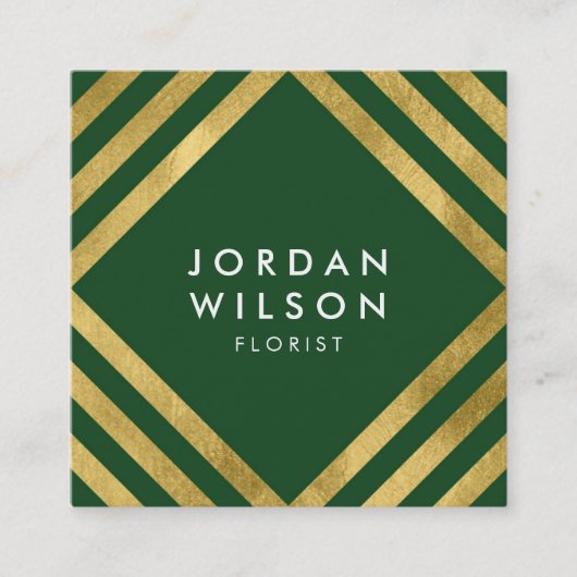 緑エレガントフェイク金ゴールドの正方形線 スクエア名刺 (正面)