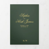 緑エレガントフォーマル金ゴールド結婚式RSVP詳細 三つ折り招待状 (カバー)