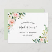 緑エレガントフローラメイド・オブ・オーナー（花嫁付き添い人） インビテーションポストカード (正面/裏面)