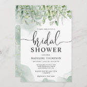 緑エレガントフローラユーカリブライダルシャワーI 招待状 (正面/裏面)
