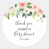 緑エレガントフローラ赤ちゃんシャワーありがとう ラウンドシール (正面)