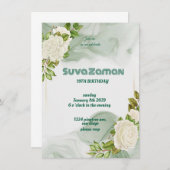緑エレガントフローラ19番目の誕生日招待状温度 招待状 (正面/裏面)