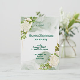 緑エレガントフローラ19番目の誕生日招待状温度 招待状
