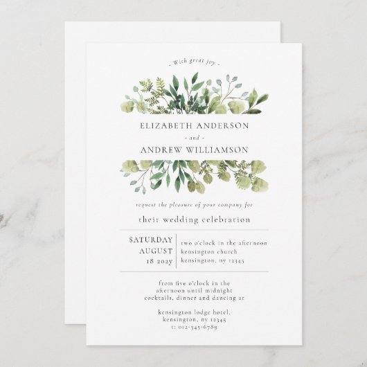 緑エレガントミニマル結婚式招待状 招待状 (正面/裏面)